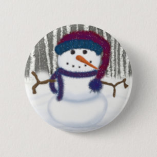 Badge Rond 5 Cm L'adorable Puffy Le Snowman