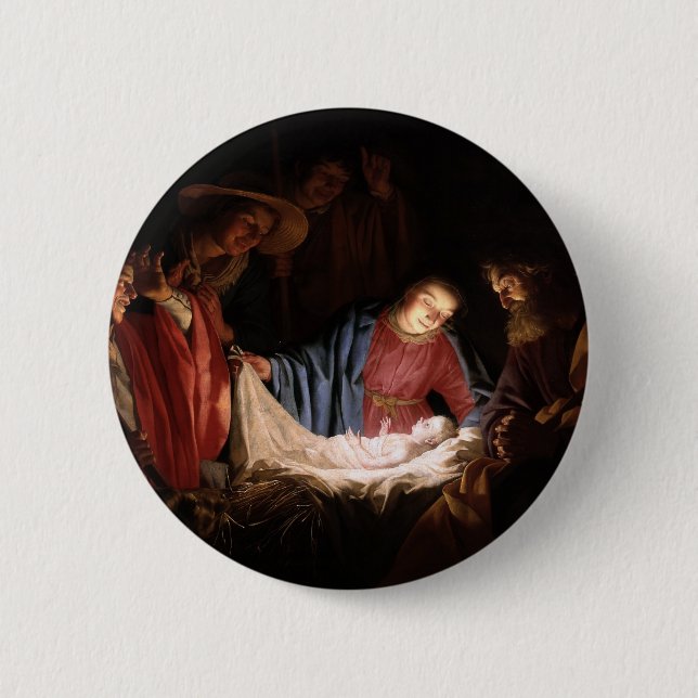 Badge Rond 5 Cm L'Adoration des Bergers par Honthorst (Devant)