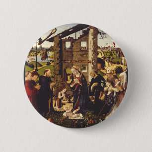 Badge Rond 5 Cm L'Adoration par Biagio d'Antonio Art Médiéval