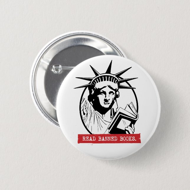 Badge Rond 5 Cm Lady Liberty Lire Livres Interdits (Devant & derrière)