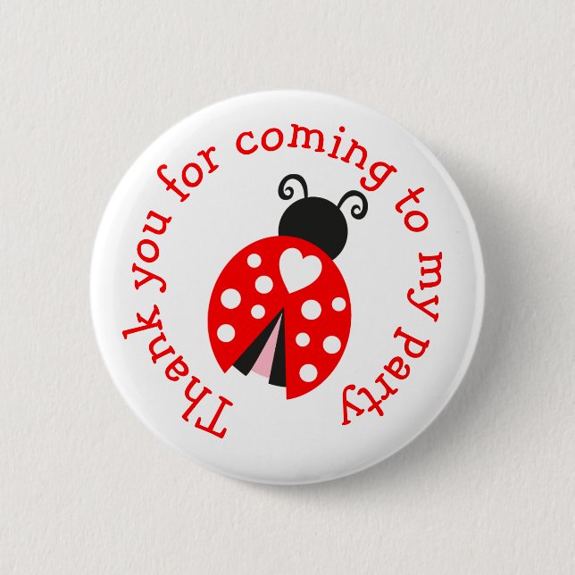 Badge Rond 5 Cm Ladybug Ladybird Anniversaire 'Merci d'être venu' (Devant)