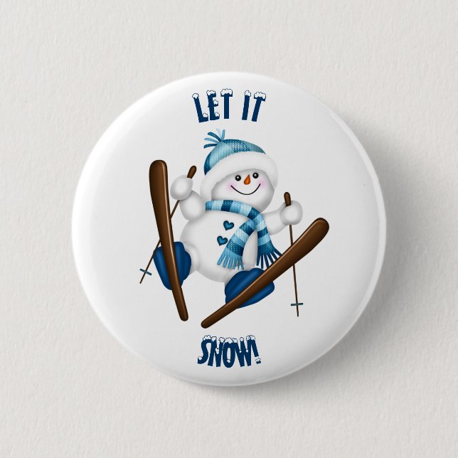 Badge Rond 5 Cm Laisse-Le Neiger ! Snowman Skier (Devant)
