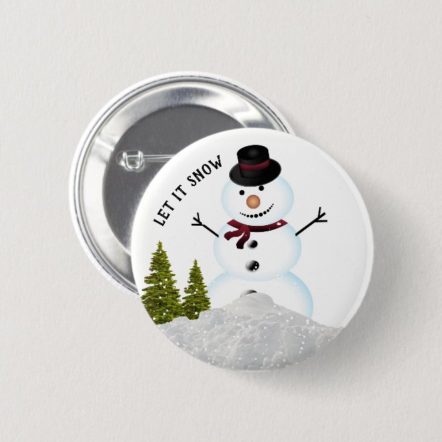 Badge Rond 5 Cm Laisser neiger hiver Snowman (Devant & derrière)