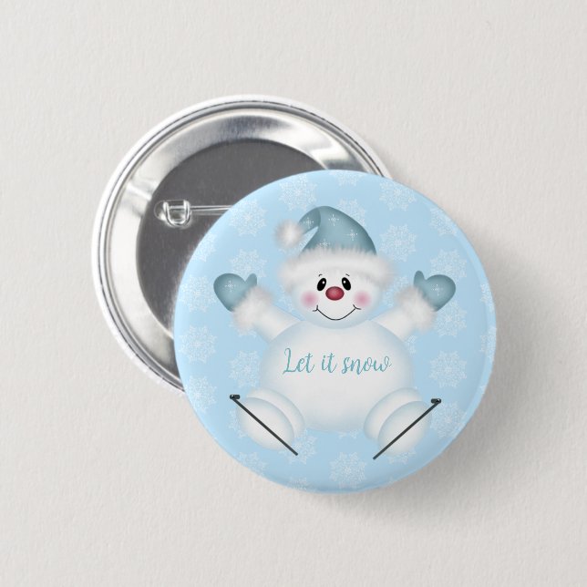 Badge Rond 5 Cm Laisser neiger Snowman (Devant & derrière)