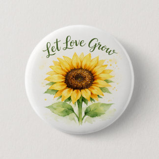 Badge Rond 5 Cm Laissez l'amour grandir – Tournesol à l'aquarelle