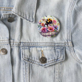 Badge Rond 5 Cm Laissez-le faire – Aquarelle Abeille Florale de Pr