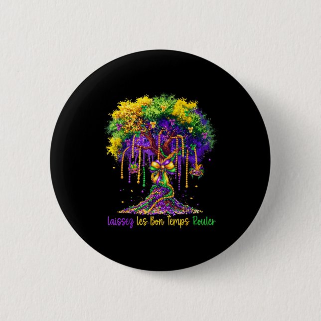 Badge Rond 5 Cm Laissez Les Bon Temps Rouler Mardi Gras Tree 2026  (Devant)