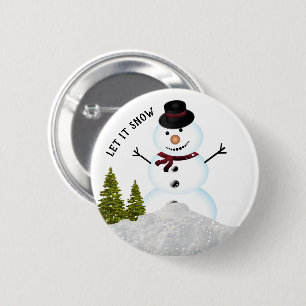Badge Rond 5 Cm Laissez Tomber la Neige Vacances d'Hiver Bonhomme