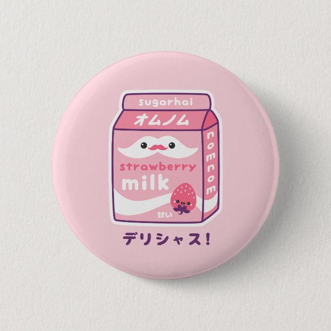 Badge Rond 5 Cm Lait mignon de fraise (Devant)