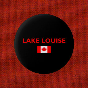 Badge Rond 5 Cm Lake Louise Canada Drapeau canadien Couleur foncée