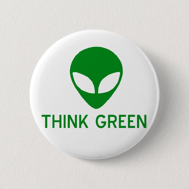 Badge Rond 5 Cm L'alien pensent le bouton vert (Devant)