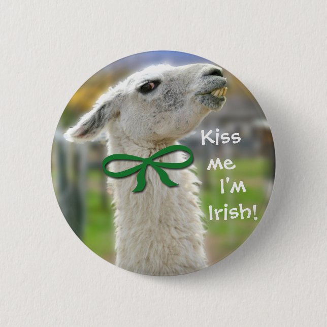 Badge Rond 5 Cm Lama-Baiser irlandais je je suis le bouton de St (Devant)
