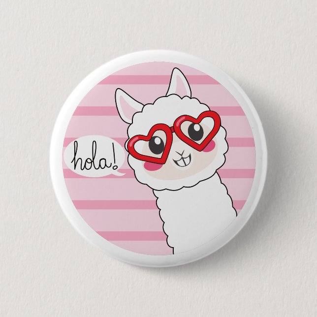 Badge Rond 5 Cm Lama mignon Hola (Devant)