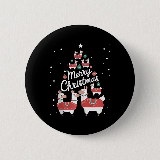 Badge Rond 5 Cm Lama Xmas Tree Llamas Christmas Tree (Devant)