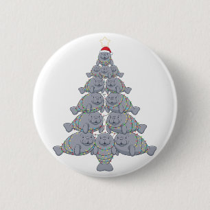 Badge Rond 5 Cm Lamantin de Noël festif avec l'océan magique