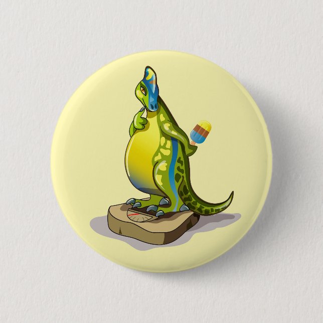Badge Rond 5 Cm Lambeosaurus Se Possédant Sur Une Échelle De Poids (Devant)