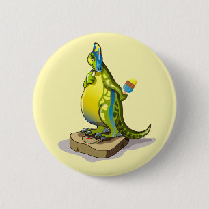 Badge Rond 5 Cm Lambeosaurus Se Possédant Sur Une Échelle De Poids