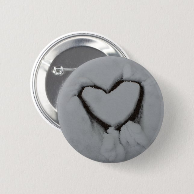 Badge Rond 5 Cm L'Amour d'hiver - Coeur en neige (Devant & derrière)