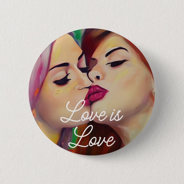 Badge Rond 5 Cm L'amour est l'amour | Deux femmes embrassant (Devant)