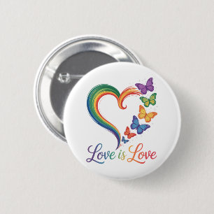 Badge Rond 5 Cm L'amour est l'amour LGBT Papillon Cœur Arc-en-ciel