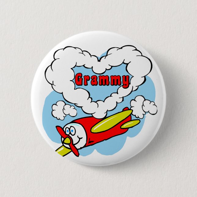 Badge Rond 5 Cm L'amour Grammy badine l'avion (Devant)