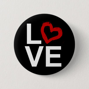 Badge Rond 5 Cm L'AMOUR, le noir et le blanc avec le coeur rouge