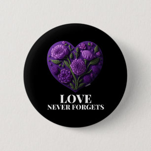 Badge Rond 5 Cm L'amour n'oublie jamais Fleur du Coeur Femme Alzhe