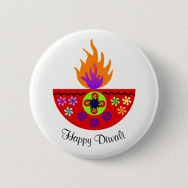 Badge Rond 5 Cm Lampe colorée Diya de Diwali (Devant)