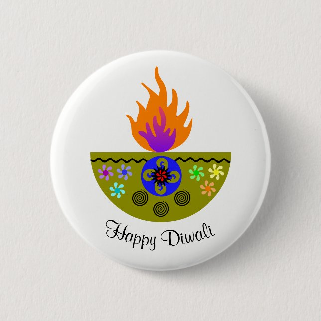 Badge Rond 5 Cm Lampe colorée Diya de Diwali (Devant)