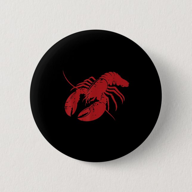 Badge Rond 5 Cm langouste Homard Rouge Silhouette Crawfish Hommes  (Devant)