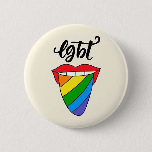 Badge Rond 5 Cm Langue arc-en-ciel LGBT (Devant)