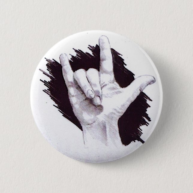 BADGE ROND 5 CM LANGUE DES SIGNES AMÉRICAINE JE T'AIME (Devant)