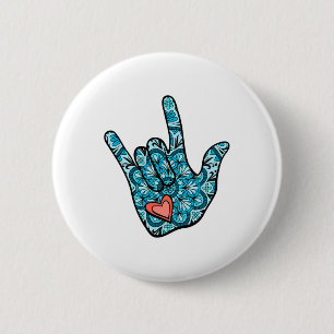 Badge Rond 5 Cm Langue des signes américaine Je t'aime geste Cœur