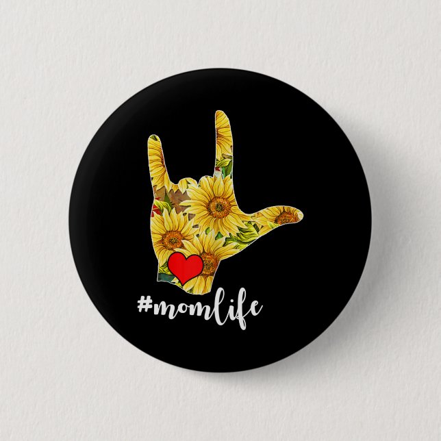 Badge Rond 5 Cm Langue des signes de sensibilisation Tournesol Je  (Devant)