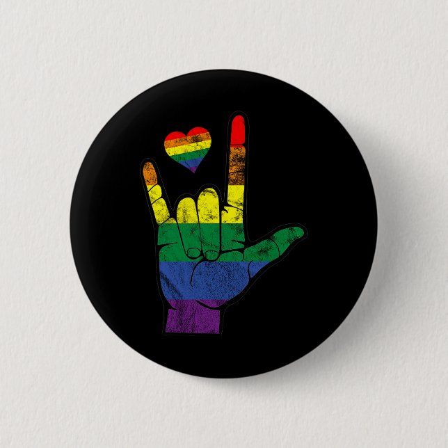 Badge Rond 5 Cm Langues des signes gay pride ASL LGBT Sensibilisat (Devant)