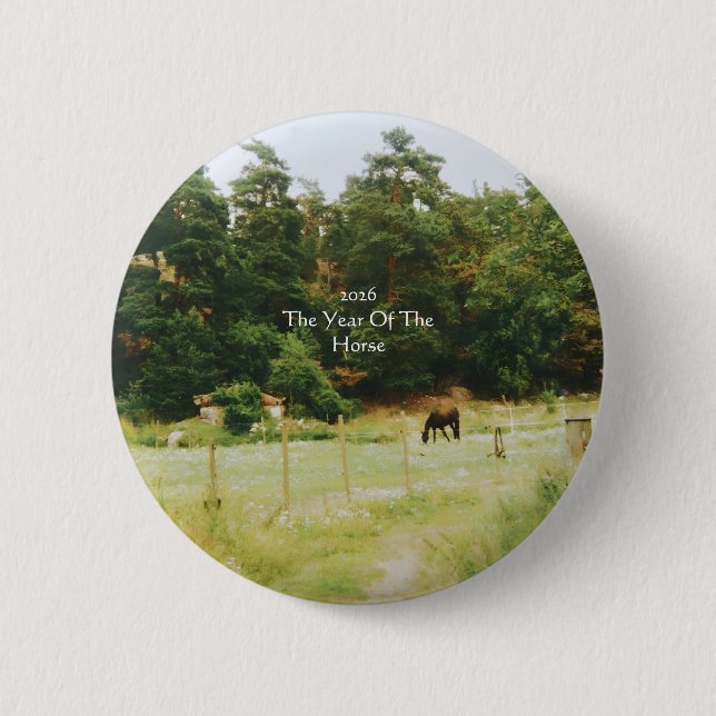 Badge Rond 5 Cm L'Année du Cheval, 2026,  (Devant)