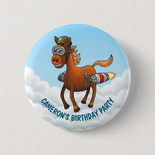 Badge Rond 5 Cm L'anniversaire de Rocket Pony