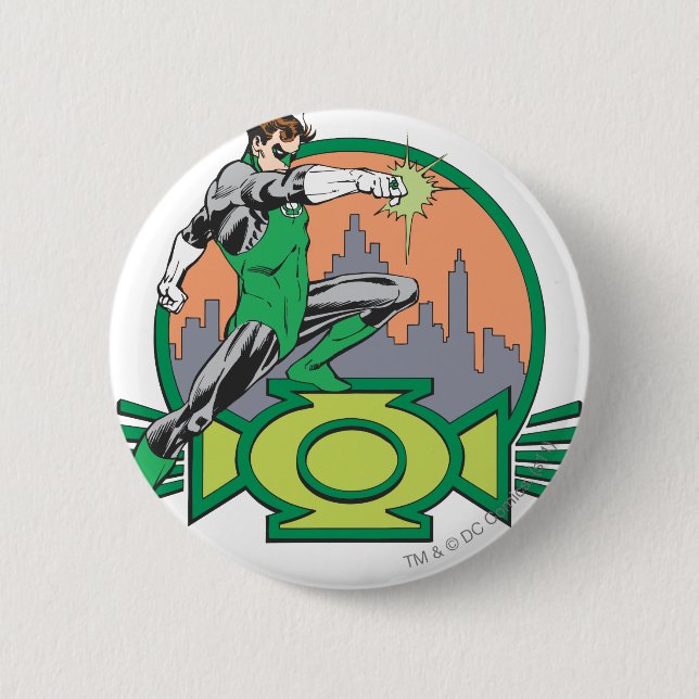 Badge Rond 5 Cm Lanterne et paysage urbain verts (Devant)