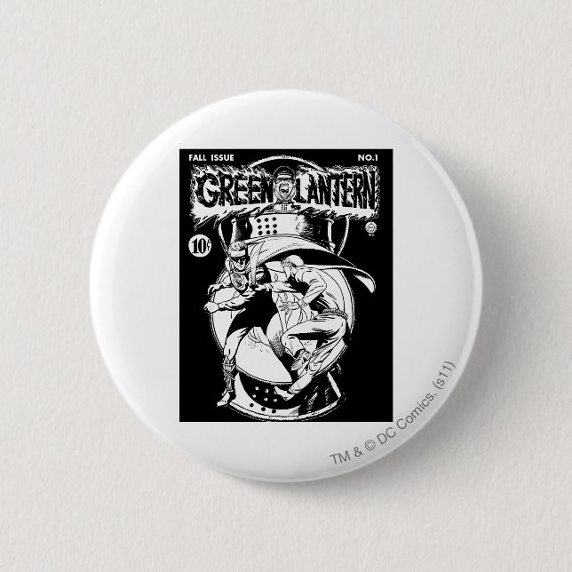 Badge Rond 5 Cm Lanterne verte avec le cap dans le combat, noir et (Devant)