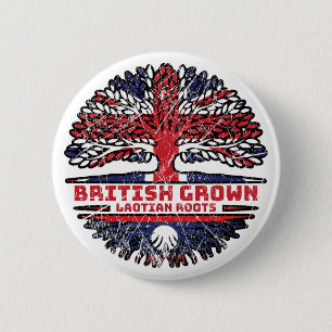 Badge Rond 5 Cm Laos Laotien Royaume-Uni Royaume-Uni British Tree 