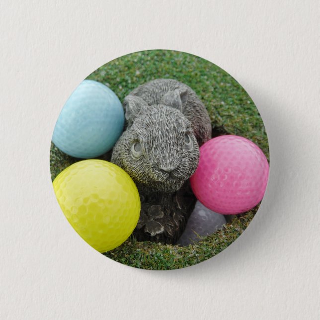 Badge Rond 5 Cm Lapin avec oeuf jaune rose (Devant)