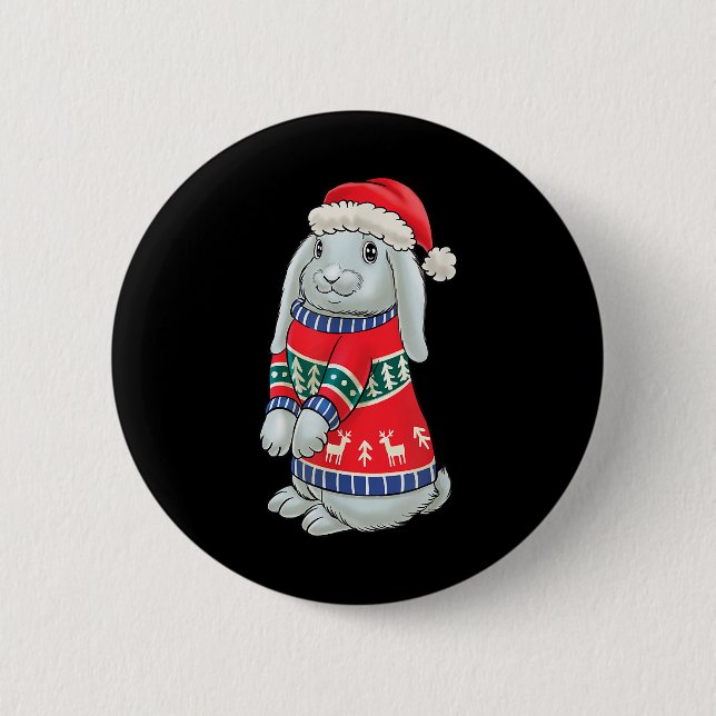 Badge Rond 5 Cm Lapin avec pull de Noël Xmas Rabbit Noël (Devant)