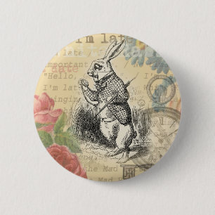 Badge Rond 5 Cm Lapin Blanc Aventures d'Alice au Pays des Merveill