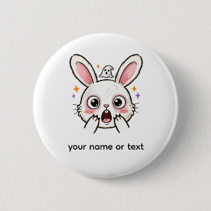 Badge Rond 5 Cm Lapin choqué visage de fantôme Halloween