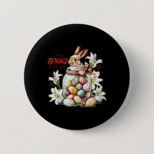 Badge Rond 5 Cm Lapin dans un pot en verre - Pâques vintage coloré