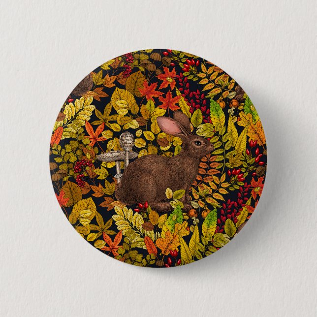 Badge Rond 5 Cm Lapin d'automne en noir (Devant)