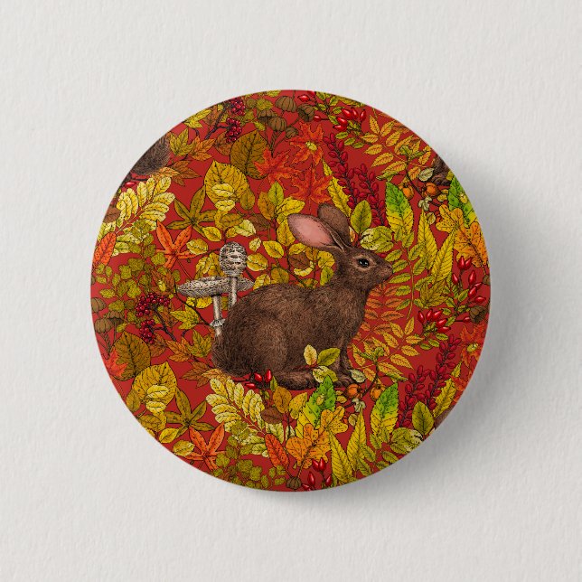 Badge Rond 5 Cm Lapin d'automne en rouge (Devant)