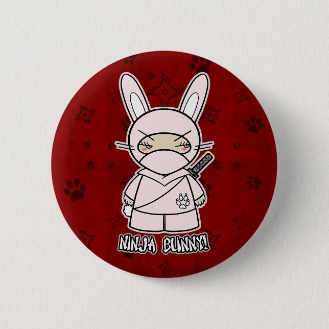 Badge Rond 5 Cm Lapin de Ninja ! Dans le bouton rouge (Devant)