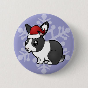 Badge Rond 5 Cm Lapin de Noël (cheveux lisses à l'oreille croustil