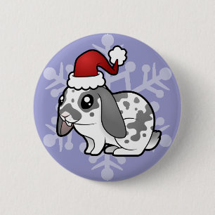 Badge Rond 5 Cm Lapin de Noël (oreille tombante poil lisse)